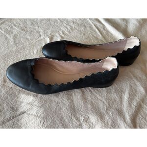 Chloé Lauren scalloped black leather flats - EU size 37.5